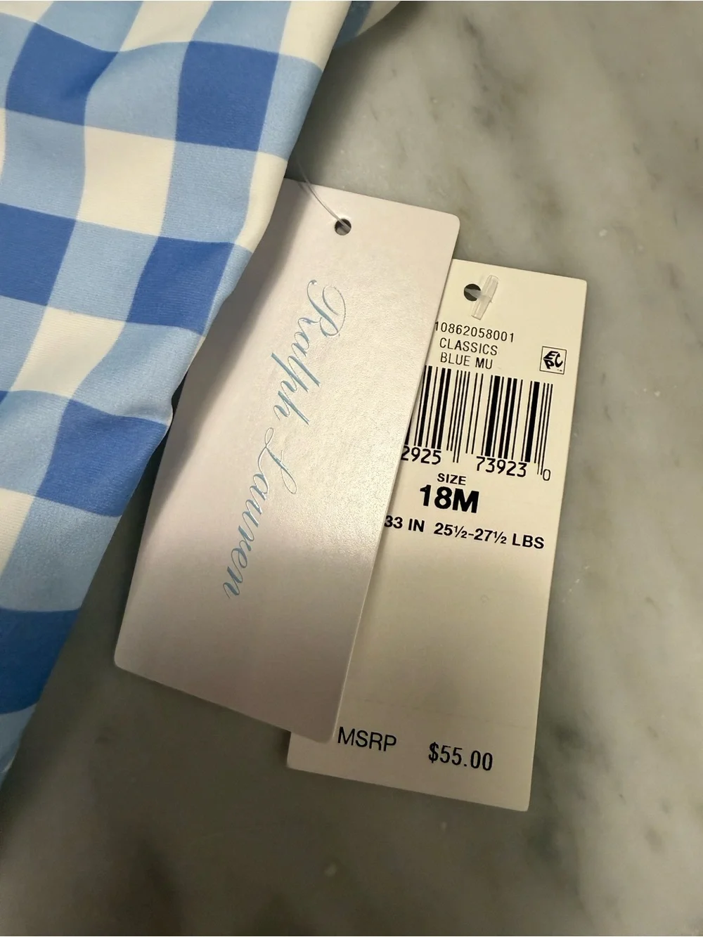 NWT Ralph Lauren Blue Gingham One-Piece Girls Swimsuit 18m